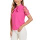 thumbnail image 4 of INSPIRE CHIC Blusa de Mujer para Regreso a Clases con Lazo en el Cuello, Cuello en V, Cuello Alto, Manga Corta de Malla, Talla M, Rosa Fucsia, 4 of 6