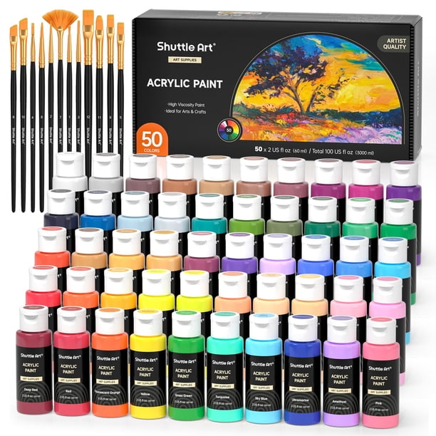 Set de pintura acrílica Shuttle Art, 50 colores, botellas de 60 ml