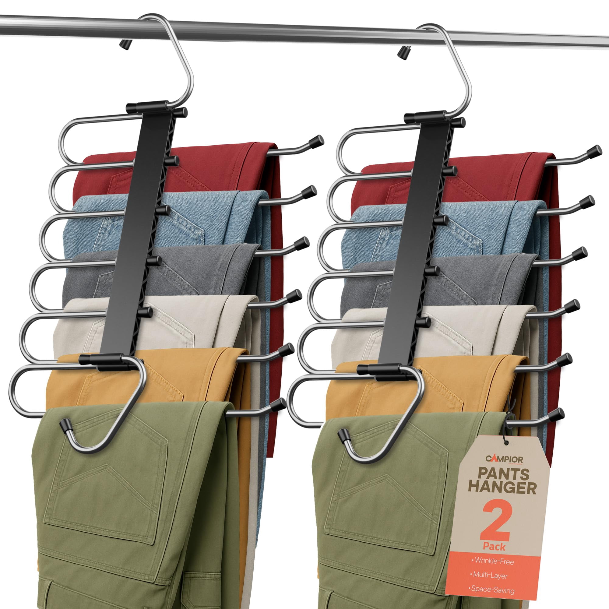 Perchas Para Pantalones Campior, Paquete De 2, 6 Niveles, Ahorro De Espacio