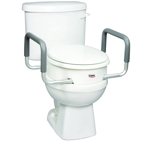 Asiento de inodoro elevado Carex con brazos para inodoros alargados