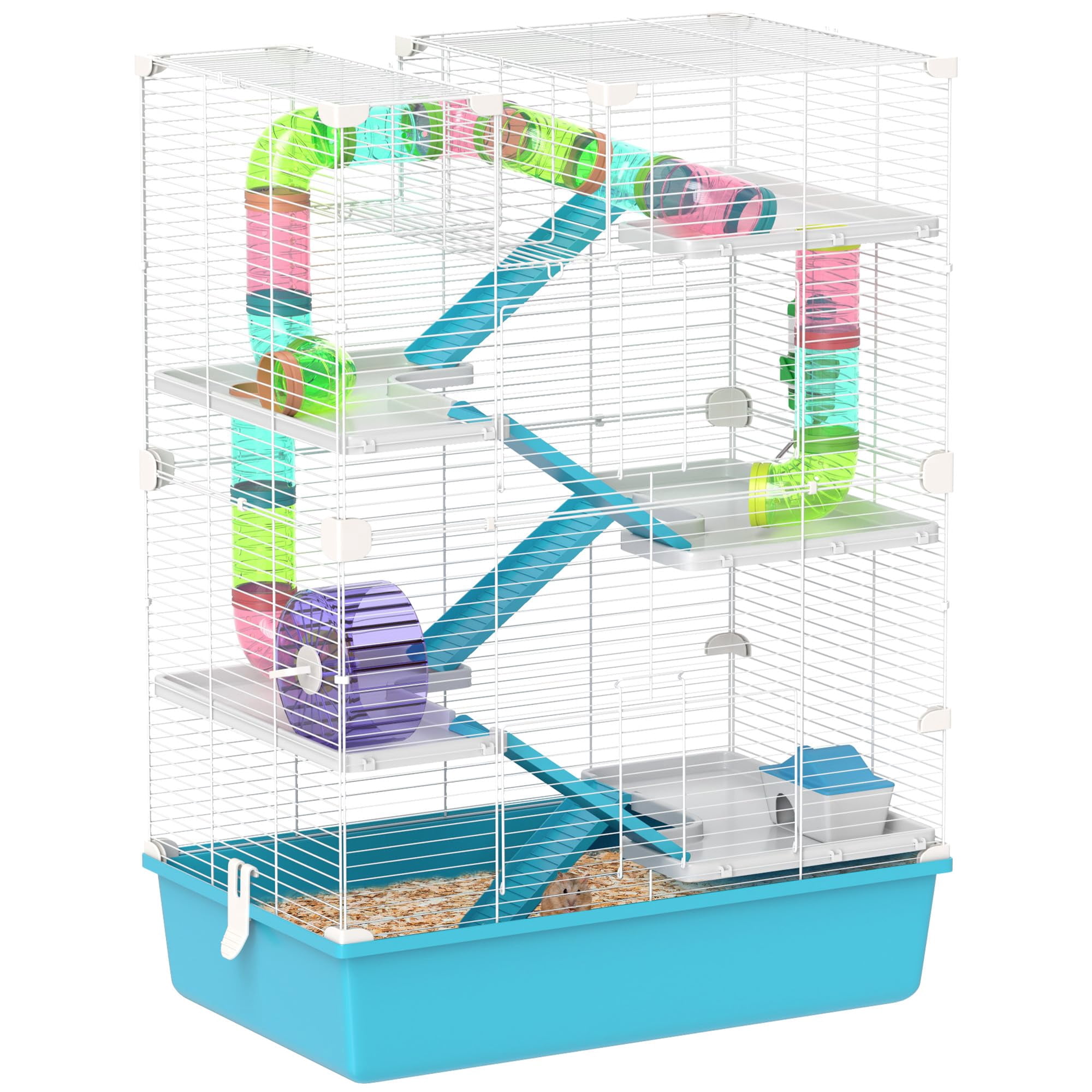 Jaula para Hamster PawHut 81 cm, 6 Niveles, Azul Claro DIY