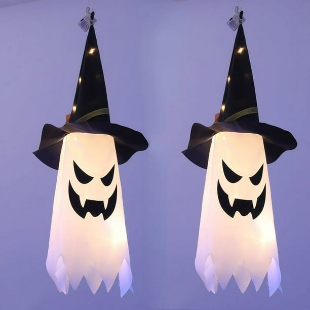 2pcs, Glowing Ghost Witch Hat Halloween Decorations - Outdoor Hanging Lighted Decor for Yard, Tree, and Garden - Perfect for Halloween Parties and Celebrations