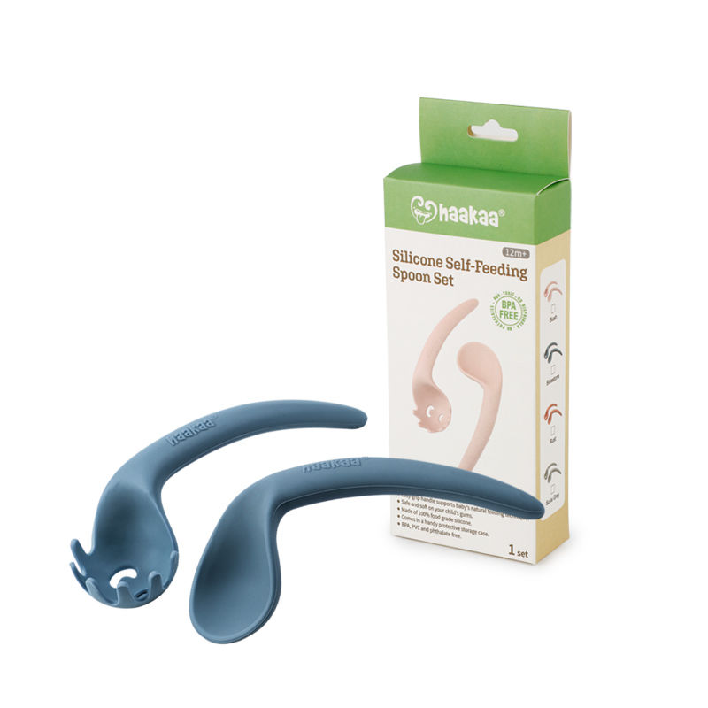 Haakaa - Utensilio Para Alimentación Cubiertos Curvos De Silicona Azul