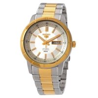 Reloj Seiko 5 Two Tone Stainless Steel Silver Dial 21 Jewels Automatic Snkn58K1 Men'S Watch