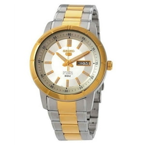 Reloj Seiko 5 Two Tone Stainless Steel Silver Dial 21 Jewels Automatic Snkn58K1 Men'S Watch