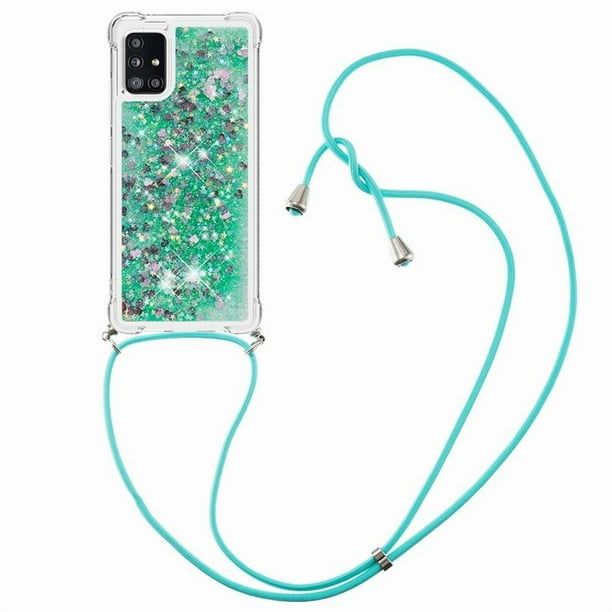 Funda FOXDOCK para Samsung Galaxy A71 5G con Cuerda Ajustable, Brillo Líquido, Protección Antigolpes y Lente – Ideal para Regalo