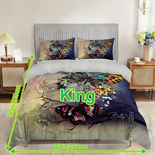 3pcs Duvet Cover Set, Butterfly Print Bedding Set, Soft Comfortable Duvet Cover, For Bedroom, Guest Room (1*Duvet Cover + 2*Pillowcase, Without Core)
