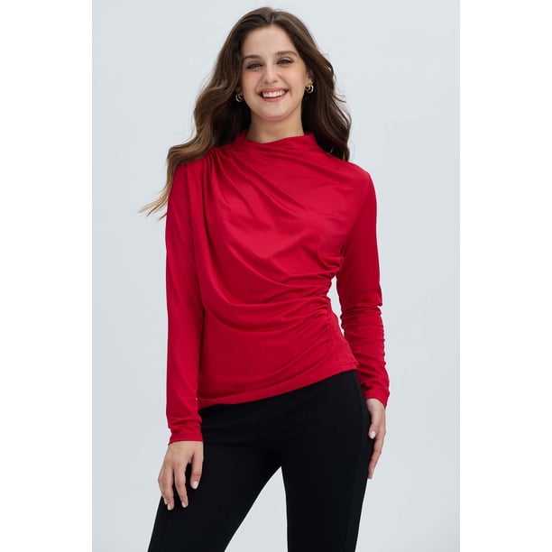 Polera Mujer Aplicación Arrugado Rojo Oscuro