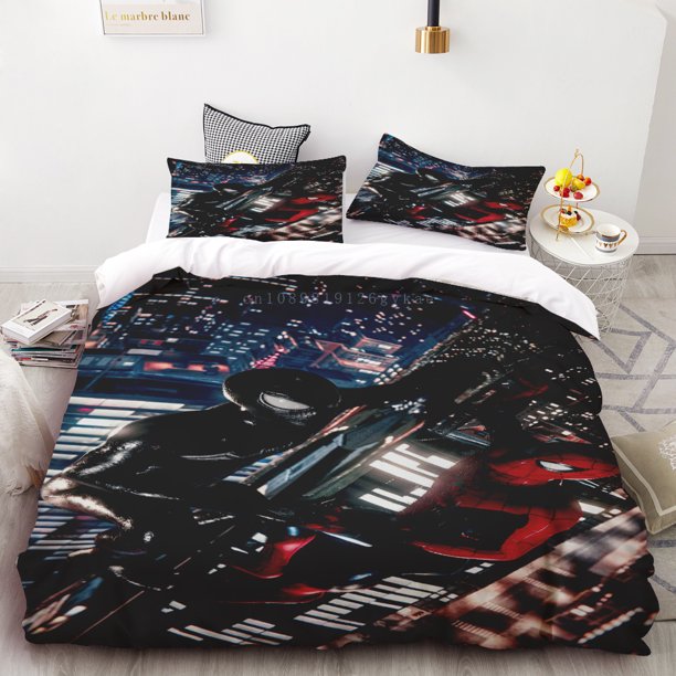 Duvet Cover Set Spiderman Bedding Set 100% Polyester 3D Cartoon Pillowcase Queen Size Quilt Comfort Cover Kids Boys Gift Bed Sheets