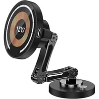 Genérico - 360 ° Cargador De Coche Inalámbrico Magnético - 15W Plegable De Metal Completo Soporte Del Teléfono Del Coche Para Magsafe, Compatible Con Iphone, Accesorios De Coche Esenciales-Negro
