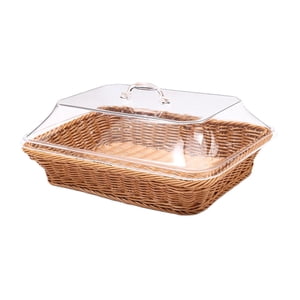 Bothyi - Cesta De Pan Tejida Con Tapa, Bandeja Rústica Para Servir Para Cocina, Mesa De Restaurante Grande