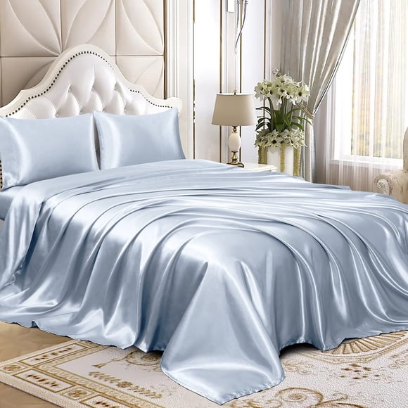 Juego de sábanas Homiest Satin Luxury Silky 4 piezas Queen Baby Blue