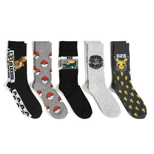 Pokémon - Pack De 5 Calcetines Pokemon Crew Casual Para Hombre, Color Gris Surtido