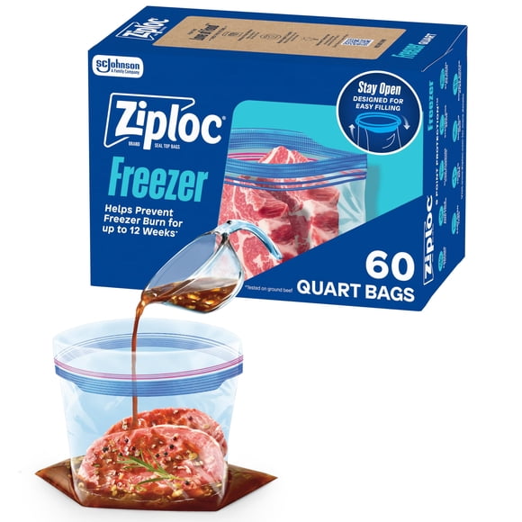 Bolsa de almacenamiento de alimentos Ziploc para congelador de un cuarto de galón, 60 unidades, de p