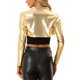 thumbnail image 3 of INSPIRE CHIC Bolero Recortado de Halloween para Mujer Fiesta Holográfica Brillante Ligero Cárdigan Metálico M Oro, 3 of 6