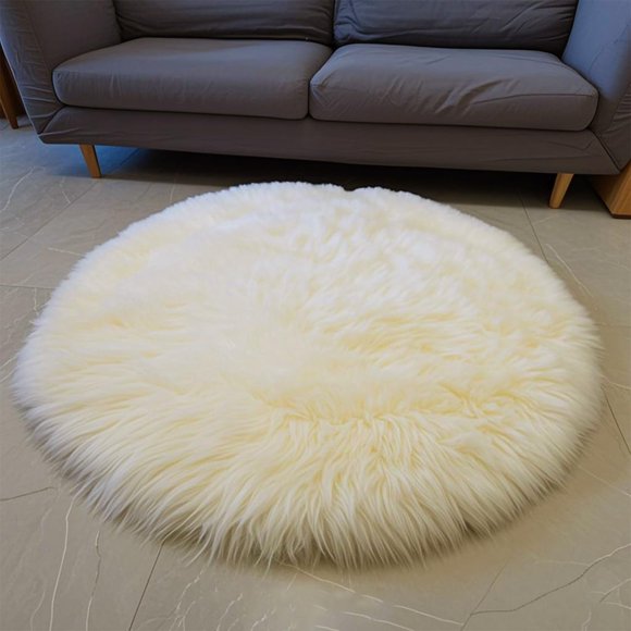 Alfombra Kopar Redonda de Piel de Cordero 122 cm Color Blanco Natural