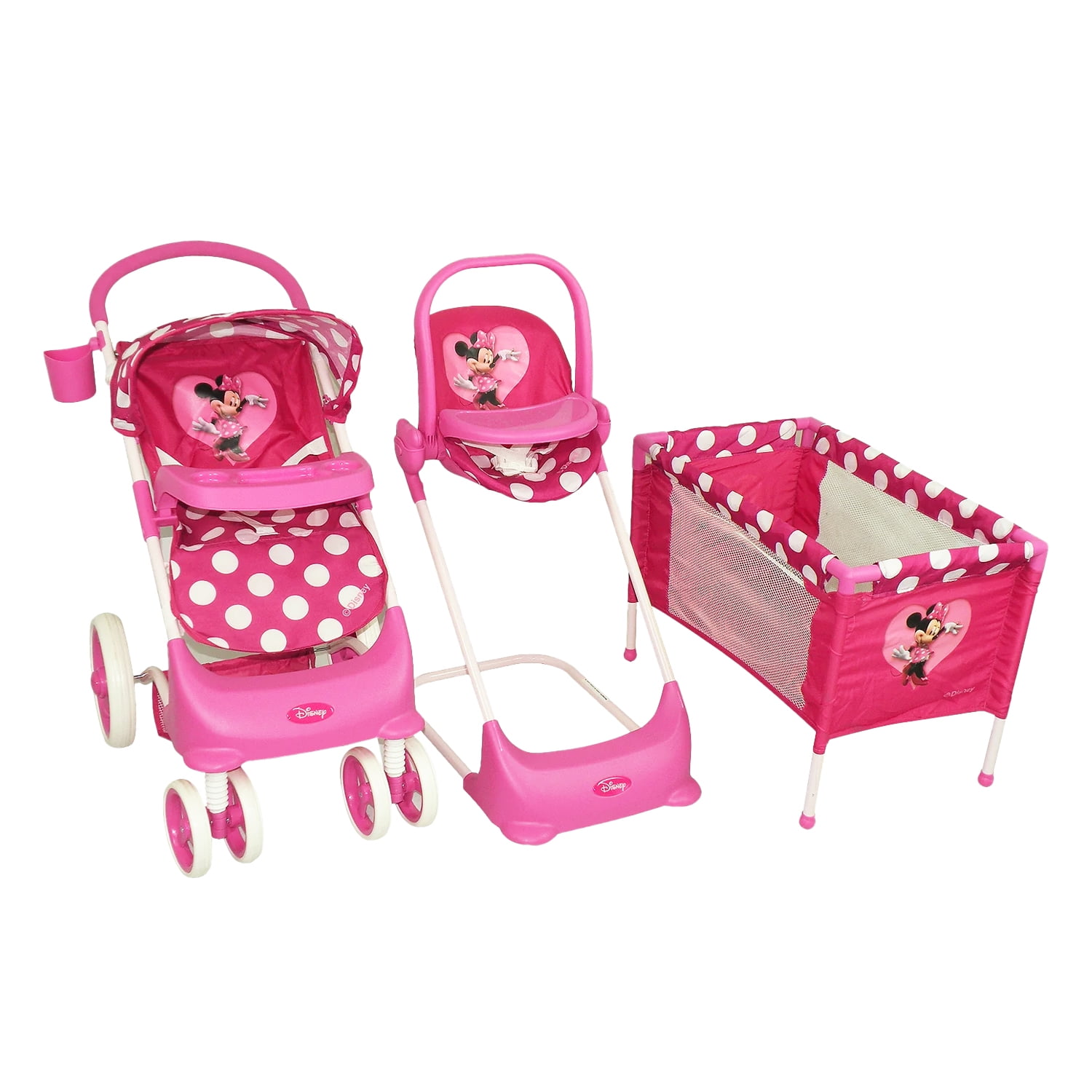 Disney - Juguete Para Muñeca Coche, Cuna Y Silla De Comer Minnie