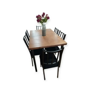 Recutex - Comedor Metal Madera Ranco 6 Sillas Negro