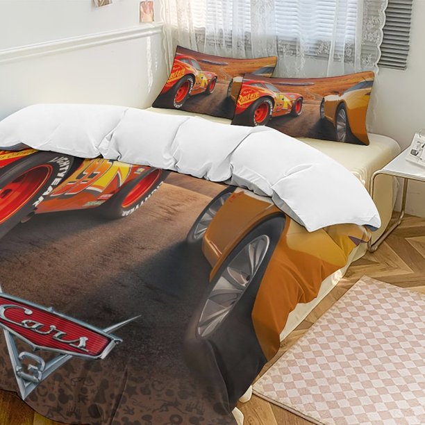 Cartoon Cars Lightning McQueen King Bedding Set - 3Piece Kids Bedding