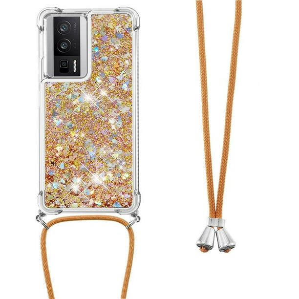 Funda FOXDOCK para Xiaomi Poco F5 Pro 5G con Cuerda Ajustable, Brillo Líquido, Protección Antigolpes y Lente – Ideal para Regalo