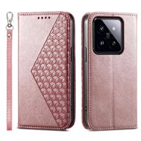 Funda Flip Foxdock Para Xiaomi 14 Pro , Estilo Billetera Con Diseño Rombo, Correa De Mano Y Soporte, Uso Diario