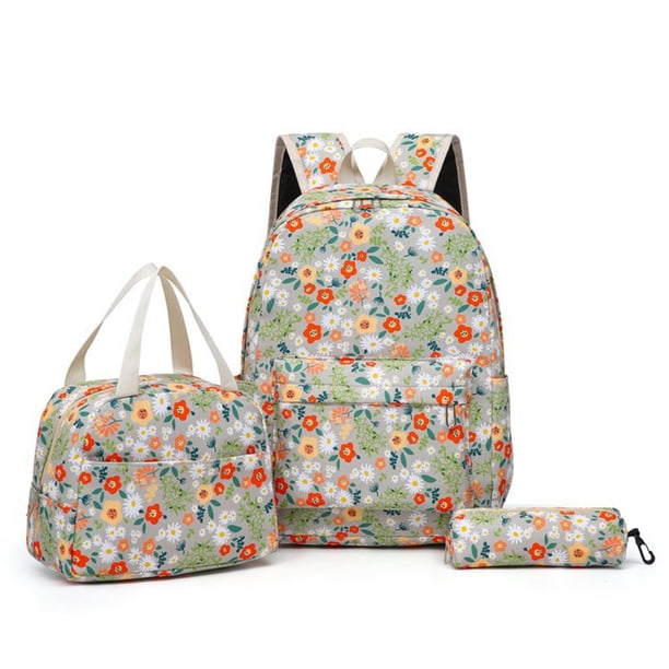 Design Girl High School Floral backpack Cute Lunch Bag For Girls&Boys Multi-function Backpack Primary 3 PCS/SET Schoolbag Print