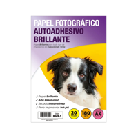 Adetec - Papel Fotográfico Inkjet - A4 Autoadhesivo Brillante 180 Gr 20 Hojas