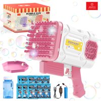 Anikids - Pistola Lanza Burbujas Bazooka 86 Agujeros Luz Juguete Niñas Rosa