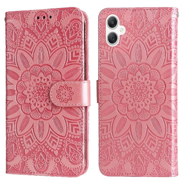 Funda tipo cartera FOXDOCK para Samsung Galaxy A06 5G , diseño girasol en relieve, cuero PU, cierre magnético, soporte y tarjetero