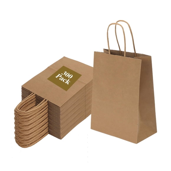 Bolsas de papel Joybe, paquete de 300, pequeñas, marrones, con asas, 6 x 8 cm