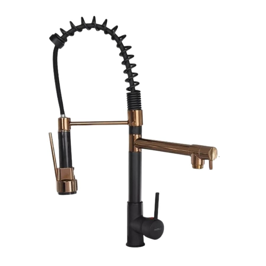 Click Ventas - Grifo Mezclador Llave Extraíble Dual Giratorio 2 Boquilla Negro Dorado