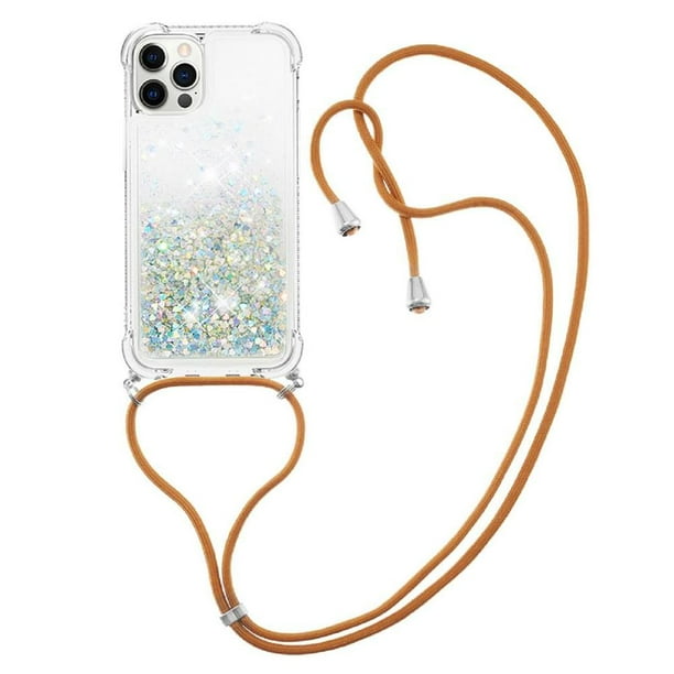Funda FOXDOCK para iPhone 12 Pro con Cuerda Ajustable, Brillo Líquido, Protección Antigolpes y Lente – Ideal para Regalo