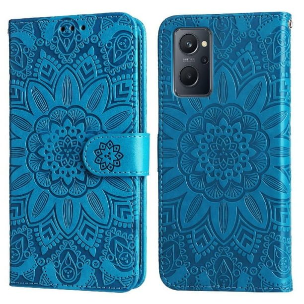Funda tipo cartera FOXDOCK para Realme 9i , diseño girasol en relieve, cuero PU, cierre magnético, soporte y tarjetero