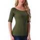 thumbnail image 4 of INSPIRE CHIC Camisetas de Mujer para Regreso a Clases con Cuello de Barco, Mangas Medias, Ajustadas, Suaves, Talla XL, Verde Militar, 4 of 6