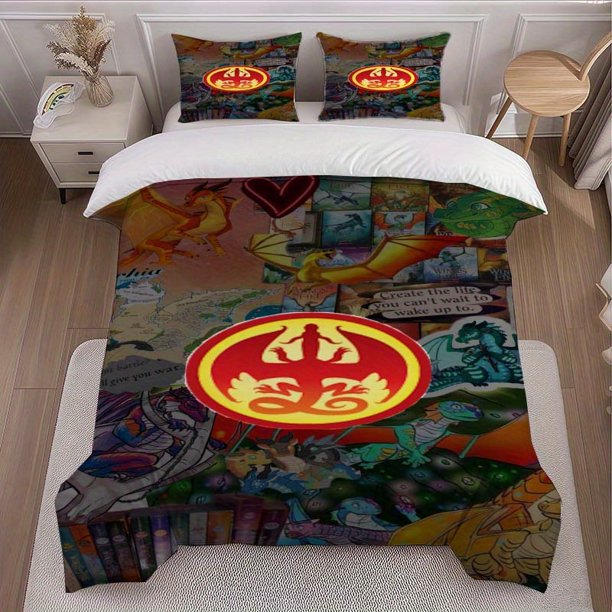 Fire Winged Dragon Fantasy Display Themed Bedding Set Duvet Cover and Pillowcase Set Soft and Comfortable for All Seasons