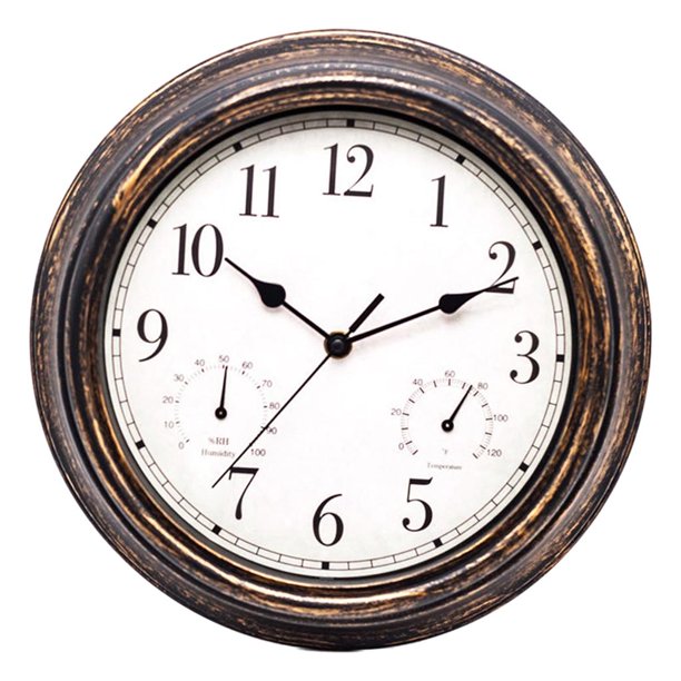 Reloj De Pared Con Temperatura Y Humedad Decoración Del Dormitorio Del Hogar Latón Tono Negro