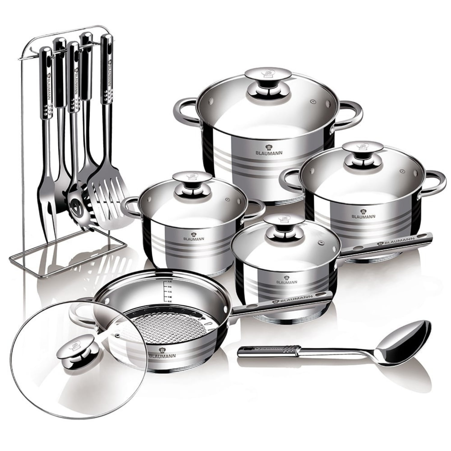 Blaumann - Bateria De Cocina 17 Pzs Gourmet Line Acero Inoxidable