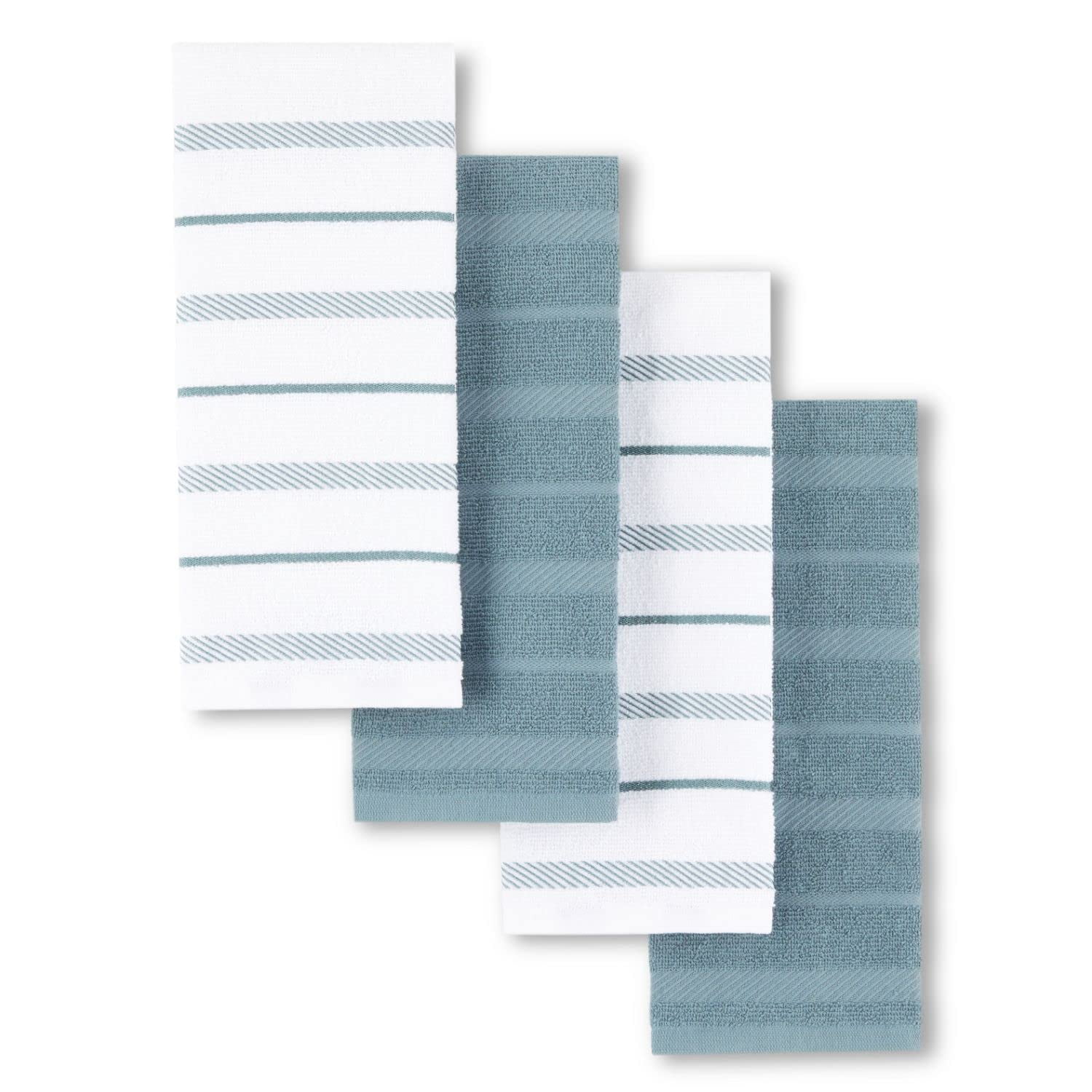 Juego De Toallas De Cocina Kitchenaid Albany, Paquete De 4, Azul Neblina Y Blanco