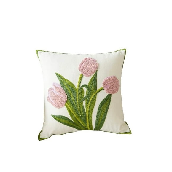 Cojín Bordado 45x45 Cm Tulipan Rosado