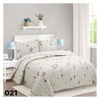 Genérico - Cubrecama Quilt Verano King - Beige Cuadrille Rosas 021