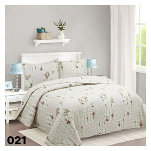 Genérico - Cubrecama Quilt Verano King - Beige Cuadrille Rosas 021