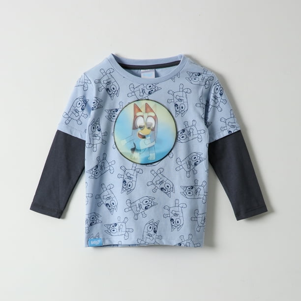 Polera Manga Larga Niño Lenticular Celeste Bluey