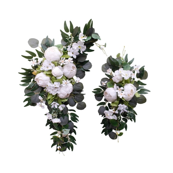Arreglo floral de arco de boda artificial, decoraciones, guirnalda de flores de peonía de seda para celebración, decoración festiva, hecho a mano, ver Blanco