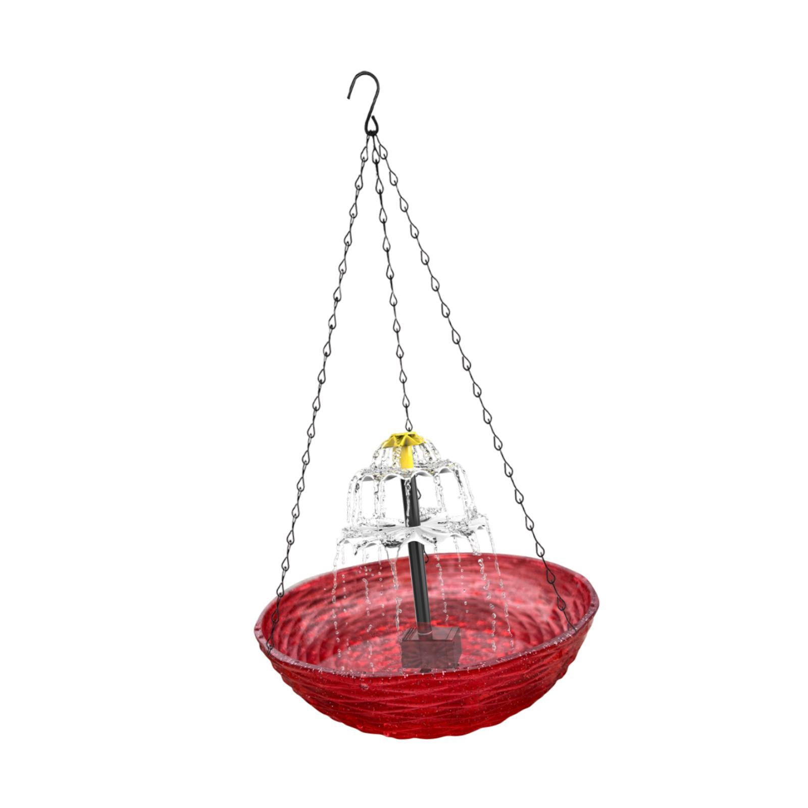Ioensy - Baño Solar Para Pájaros Grande Con Energía Solar Para Patio, Jardín, Gancho Rojo