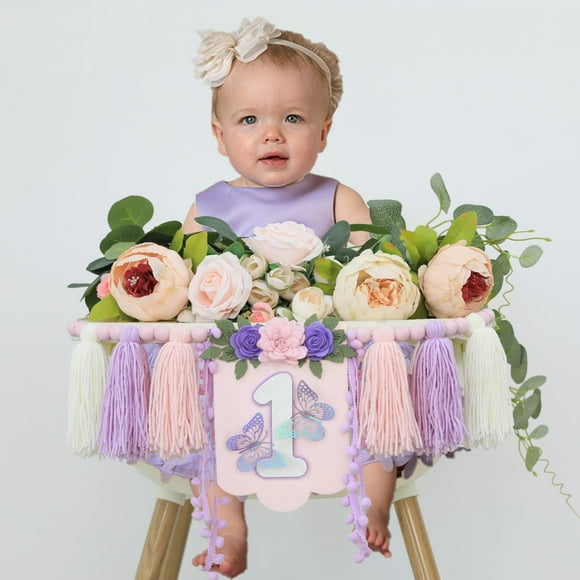 Banner para silla alta DCJHFJ hecho a mano con mariposas para primer cumpleaños