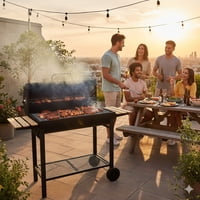 Jardimex - Asador Carbón Tipo Barril 70Cm Con Tapa, Mesas Y Ruedas