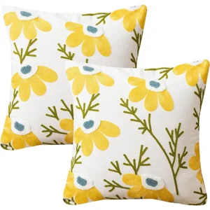 Casadeliacl - Fundas Para Cojines Sin Relleno 2 Unidades Diseños Bordados Amarillo Flor