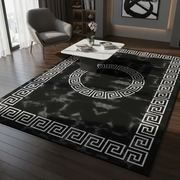 Alfombra Pasillera 3d Wm 60x180 Cm Decorativa 1.8 M 60 Cm Negro Con Cuadro Negro Con Blanco Mesclado