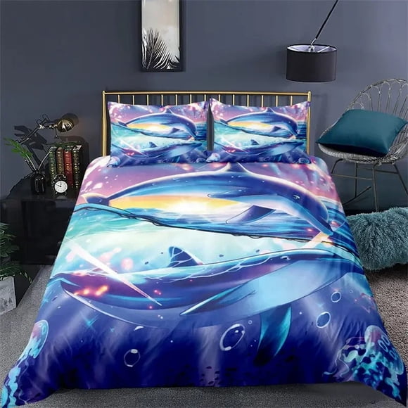 Ocean Dolphin Bedding Set For Kids Adult Boho Style Marine Themed Duvet Cover Microfiber Sea Creatures Quilt Cover Bedroom Decor