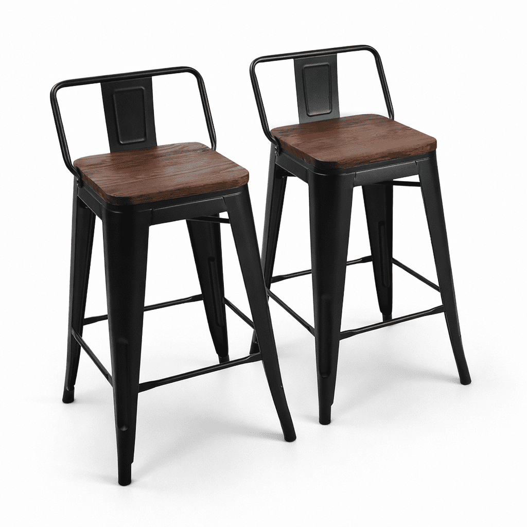 Space Home - Taburetes Cocina Americana Negros 36x98 Cm Set De 2